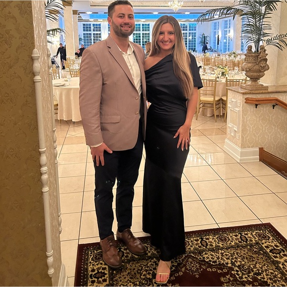 significant other Dresses & Skirts - Significant Other Navy satin off the shoulder maxi gown